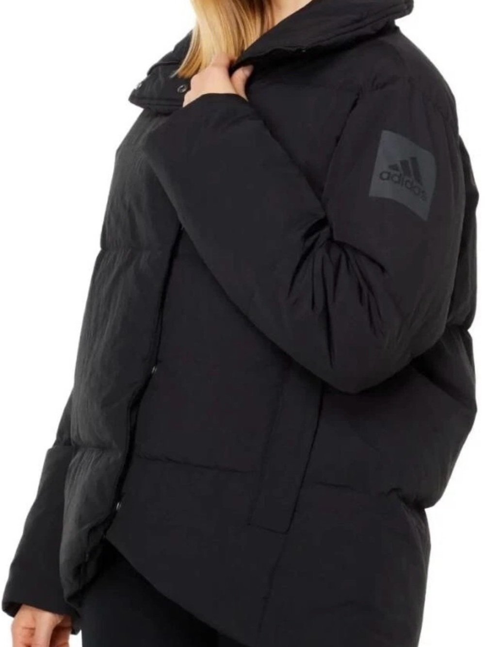 adidas Women's Black Puffer Coat with Logo Patch